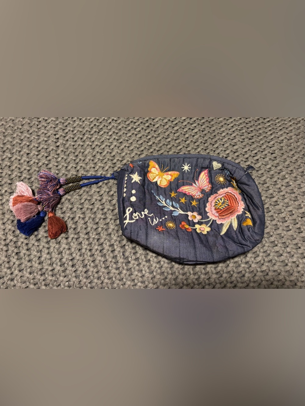 Johnny Was embroidered denim makeup bag